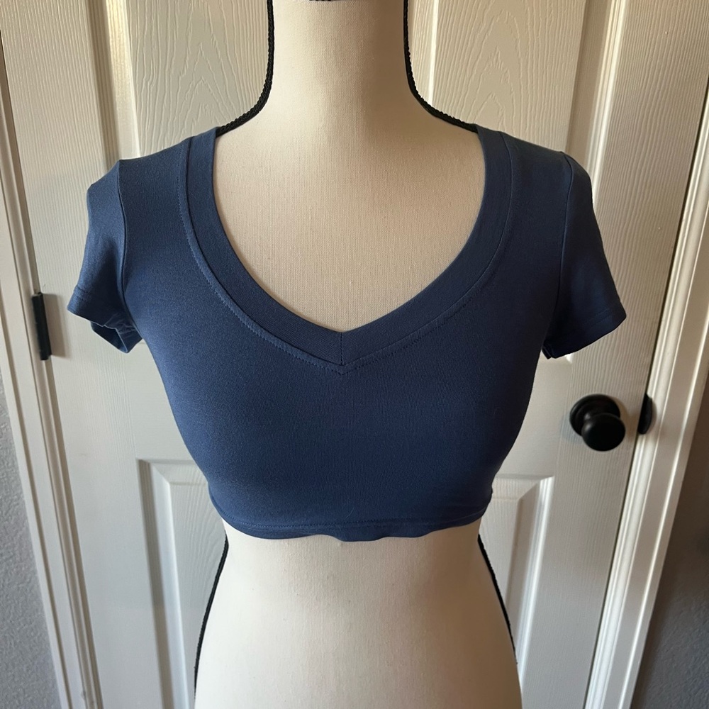 SHEIN Blue Fitted Crop Short Sleeve Tee